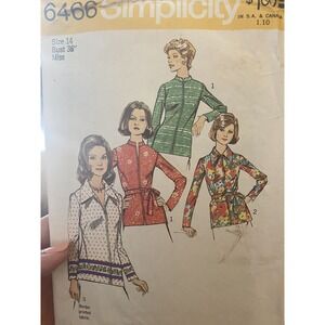 Vintage 1974 Simplicity Sewing Pattern 6466 Size 14 Misses Jacket Shirt Cut